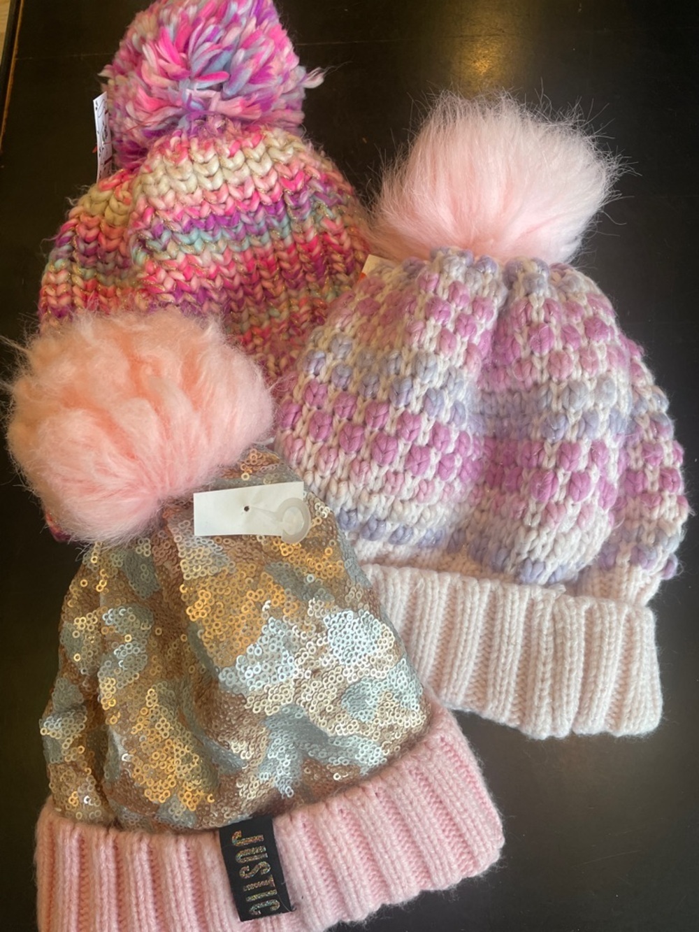 Girls Pom beanies set of 3 new pink